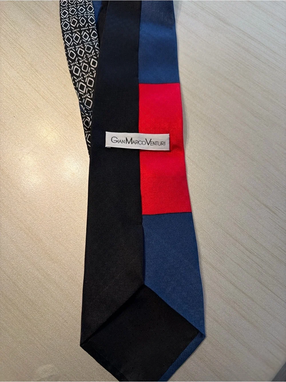 Men's Geometric Pattern Silk Tie - Navy, Red, Black